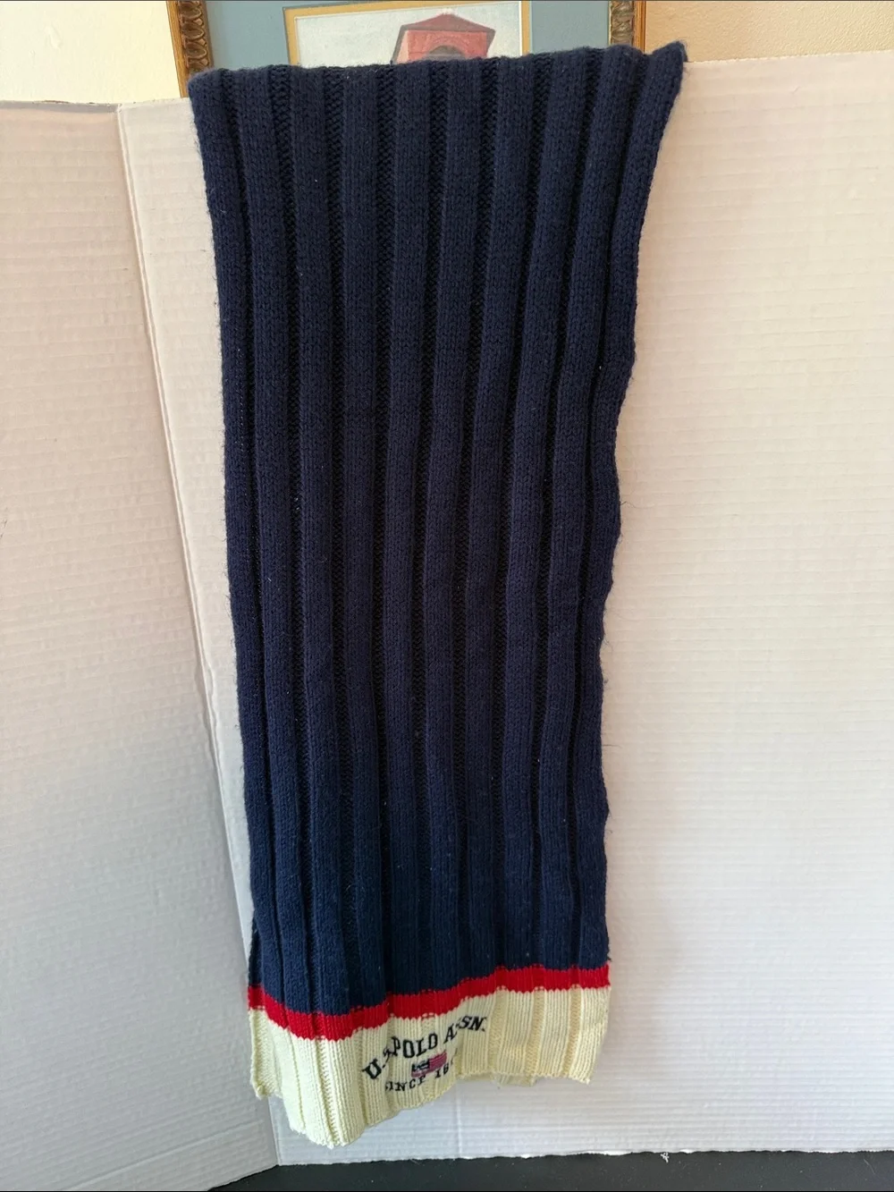 U.S. Polo Assn. Navy, Cream & Red Ribbed Knit Scarf